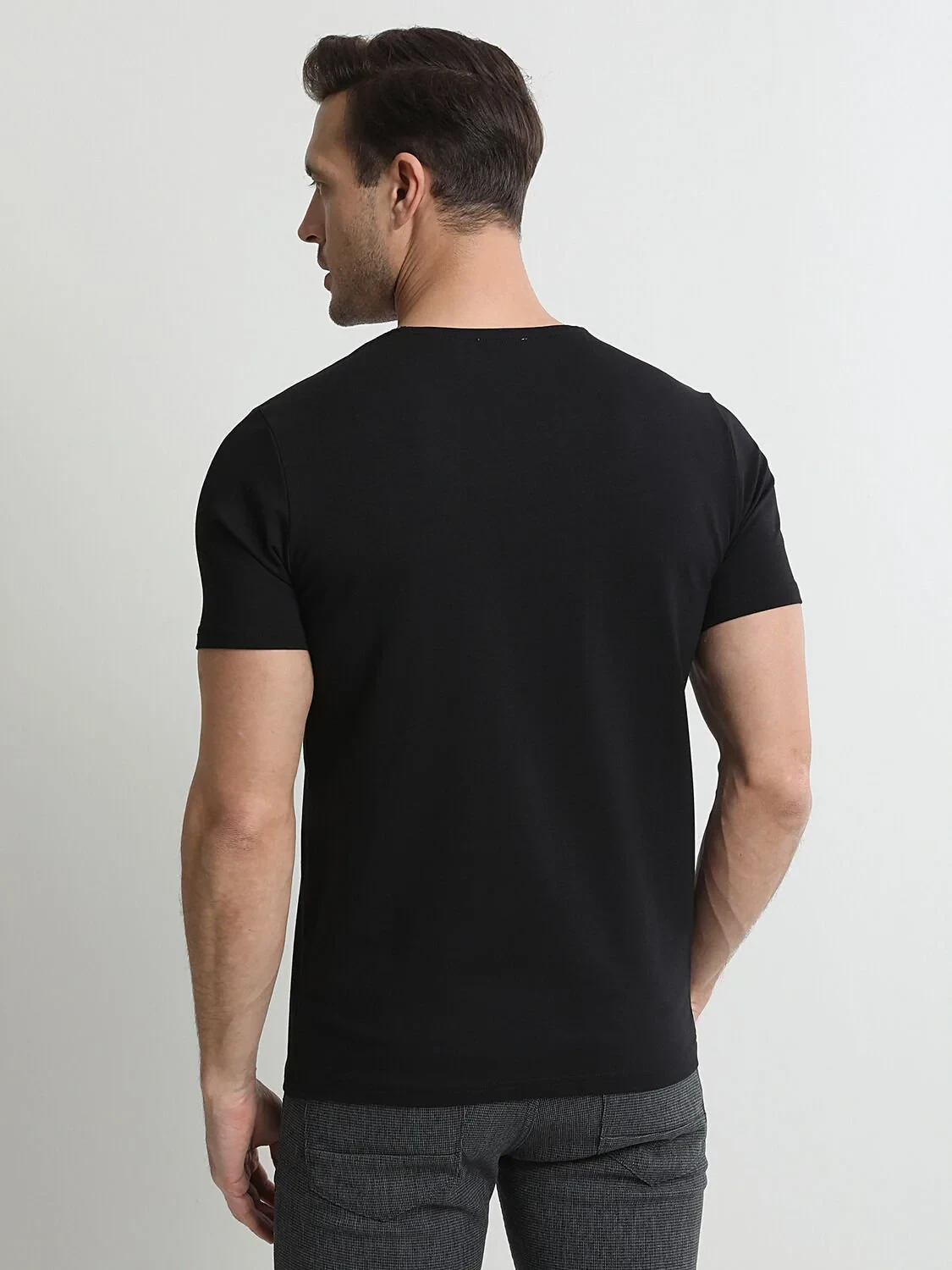 Black Cotton Blended T-Shirt - 4