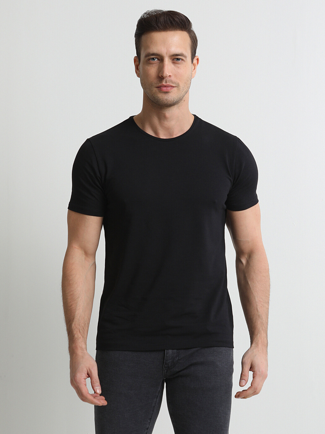 Black Cotton Blended T-Shirt - 1