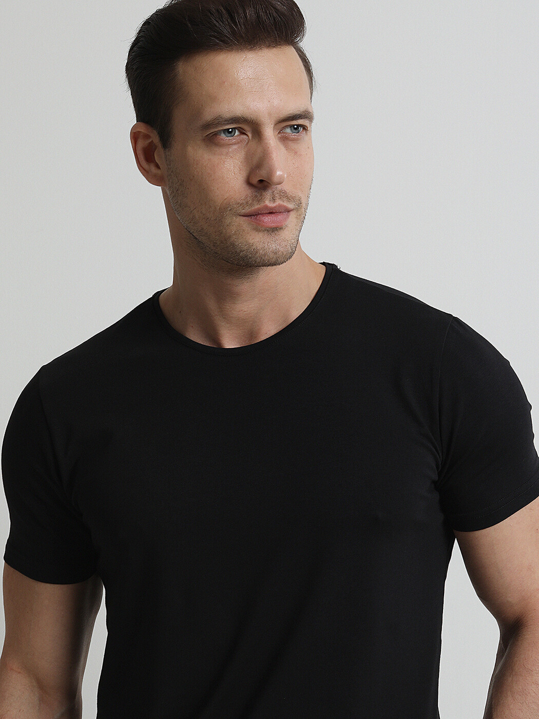 Black Cotton Blended T-Shirt - 2