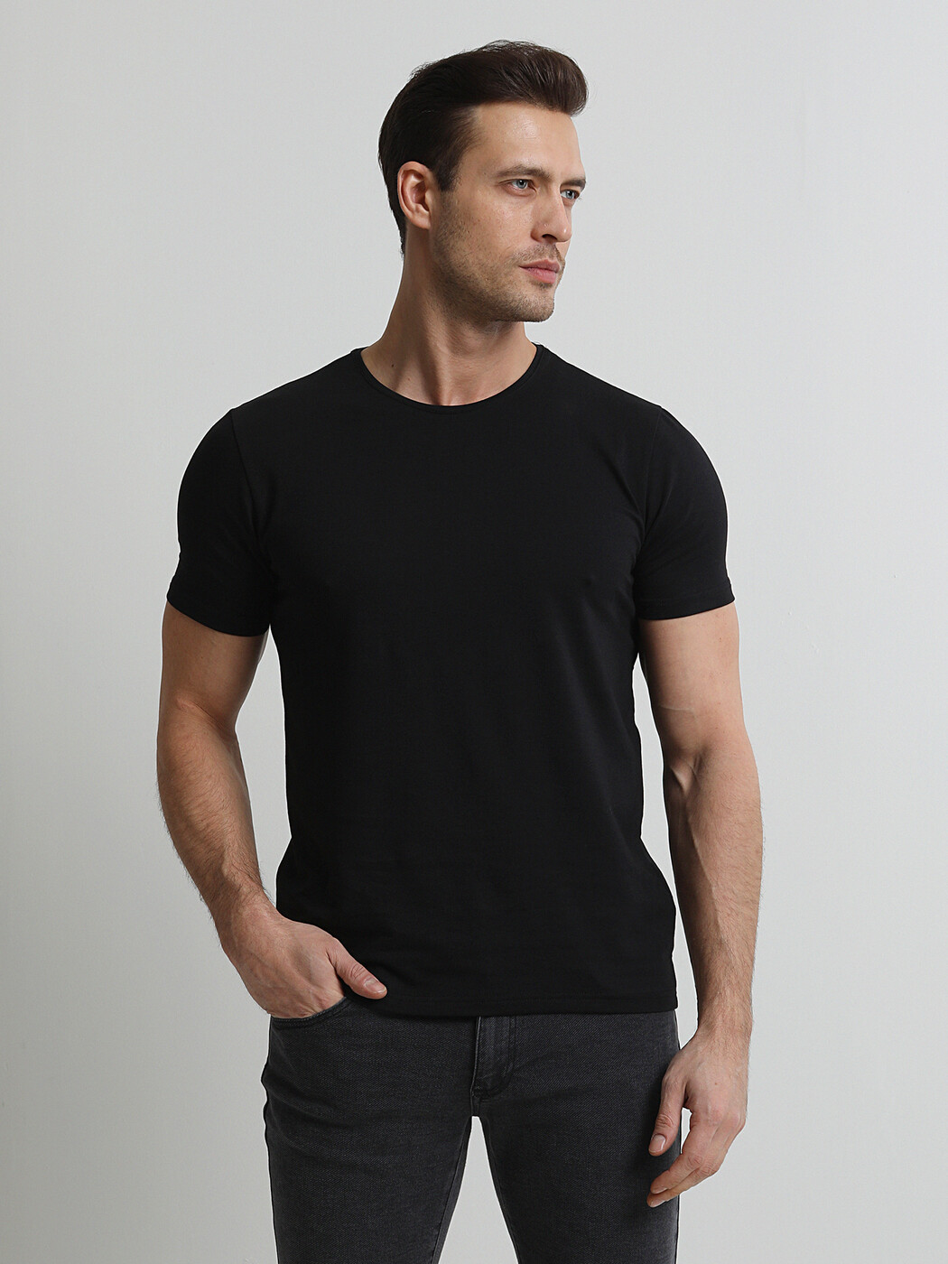 Black Cotton Blended T-Shirt - 3