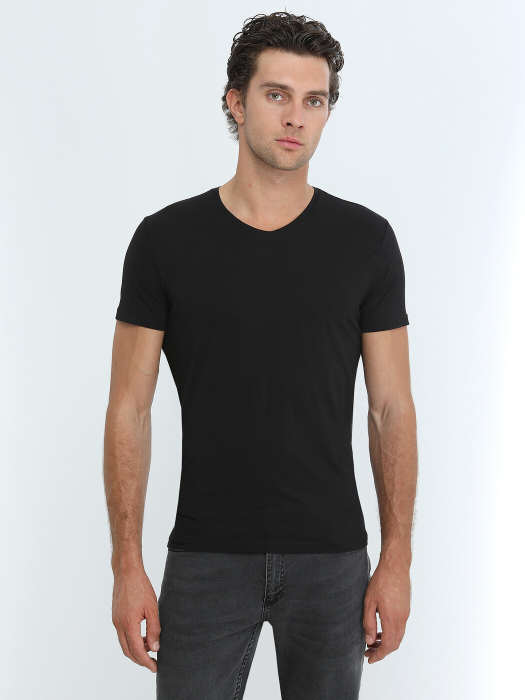 Black Cotton Blended T-Shirt - 1