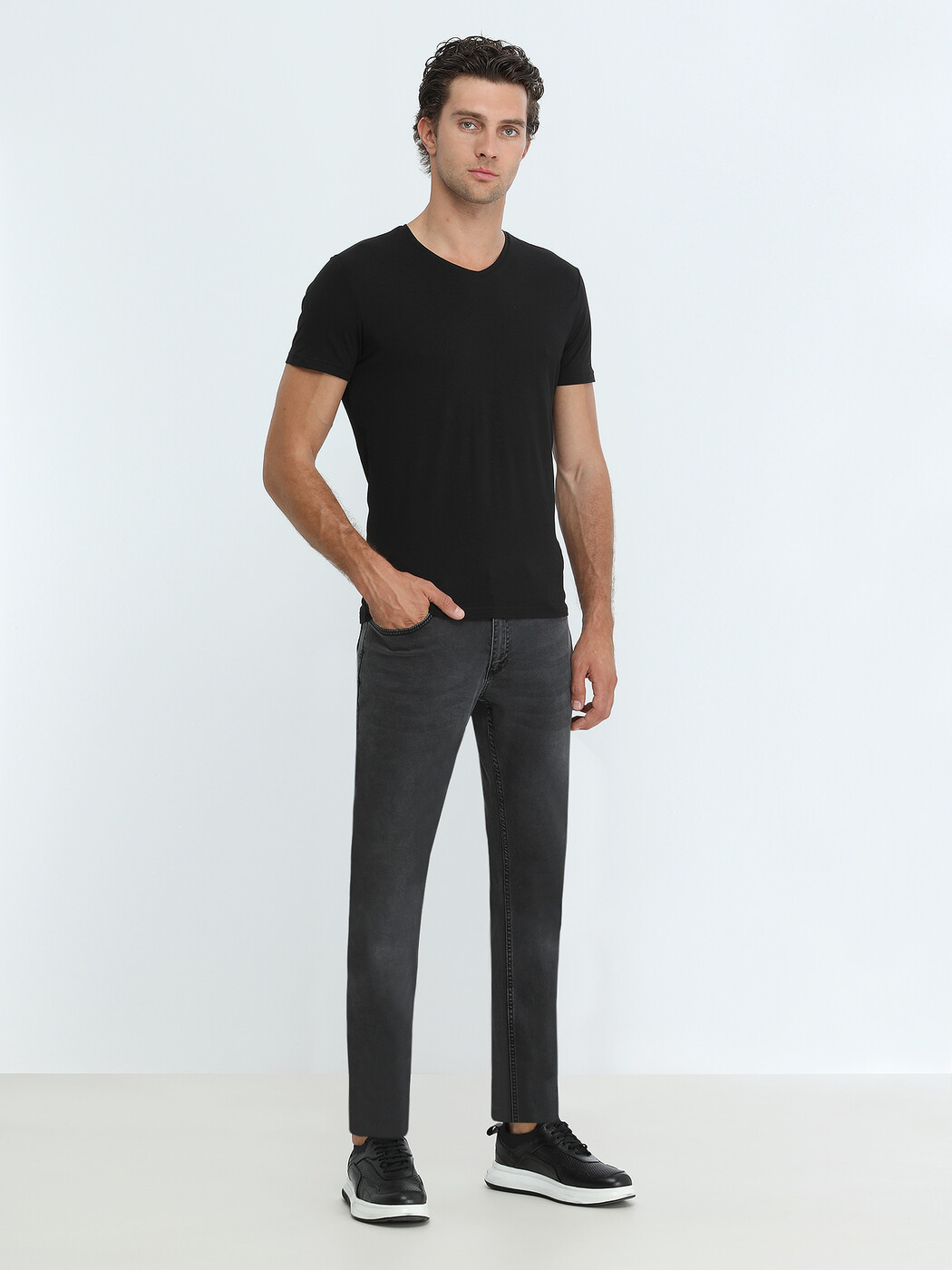 Black Cotton Blended T-Shirt - 2