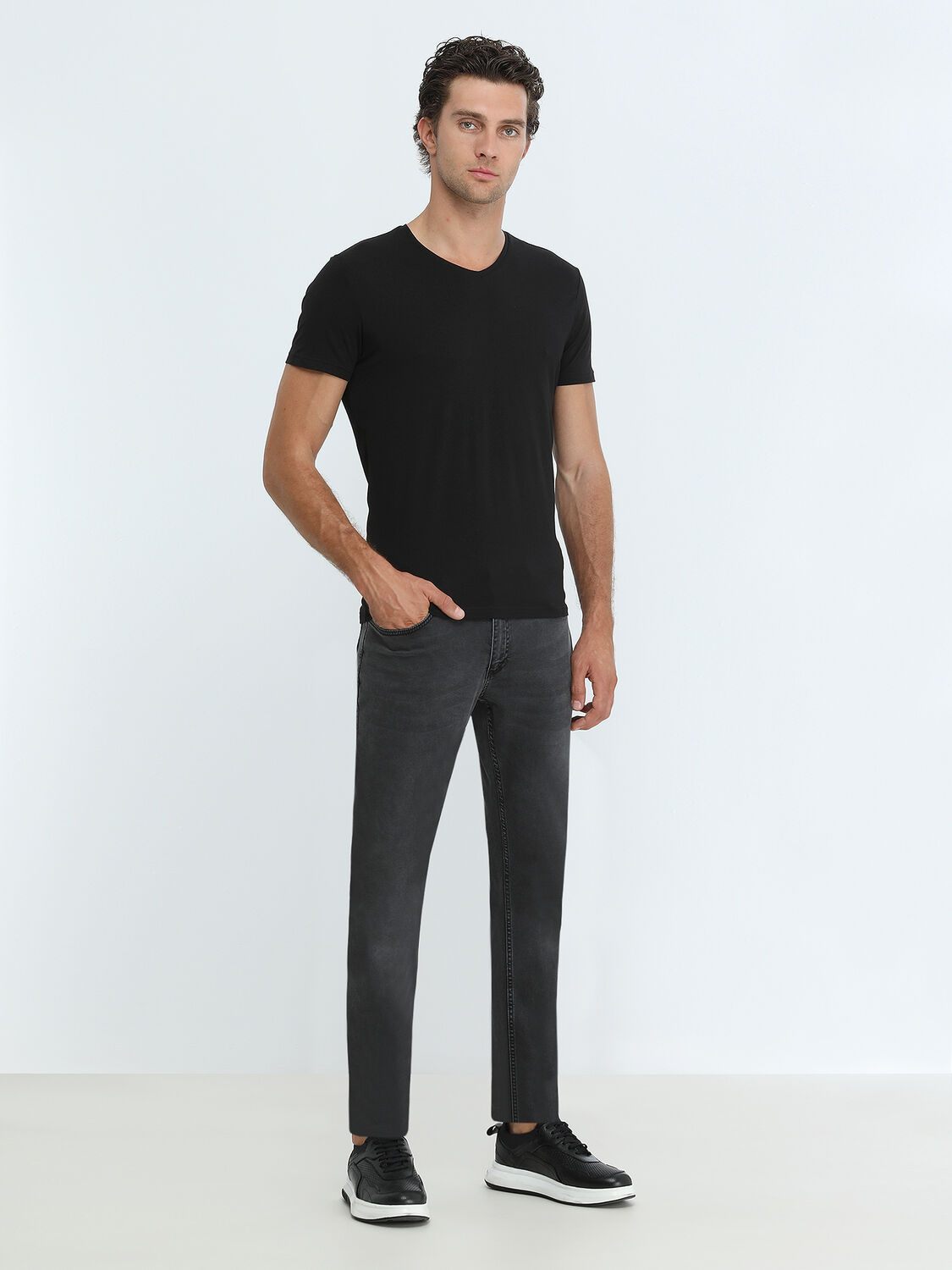 Black Cotton Blended T-Shirt - 2