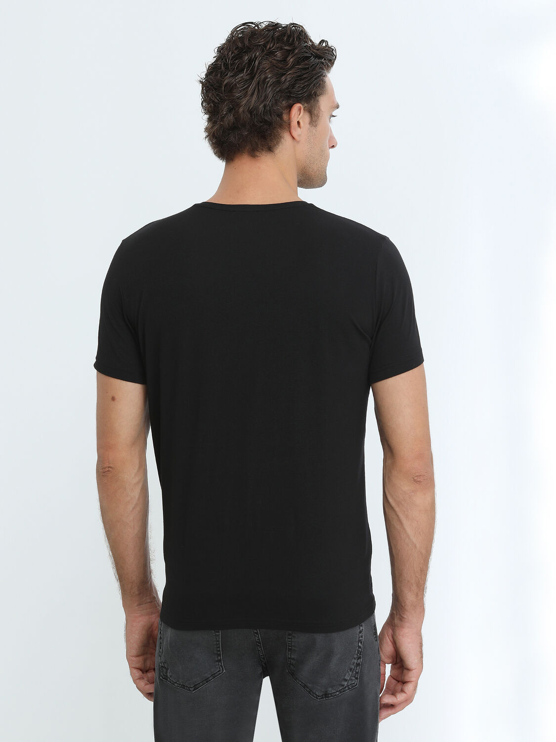 Black Cotton Blended T-Shirt - 4