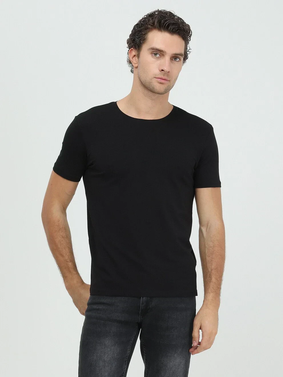 Black Cotton Blended T-Shirt - 4