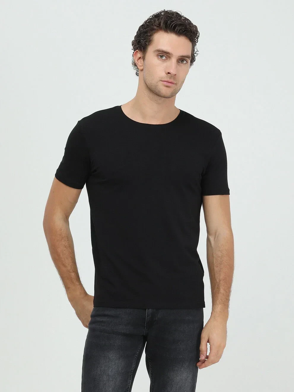 Black Cotton Blended T-Shirt - 4