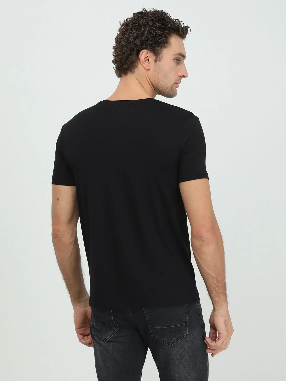 Black Cotton Blended T-Shirt - 5