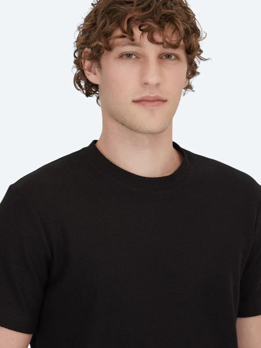 Black Crew Neck 100% Cotton T-Shirt - 3