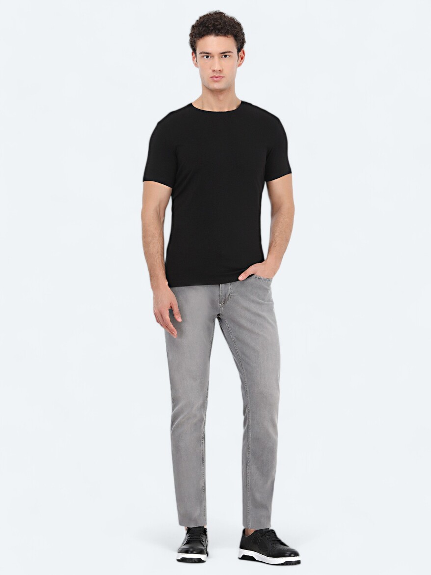 Black Crew Neck Cotton Blended T-Shirt - 2