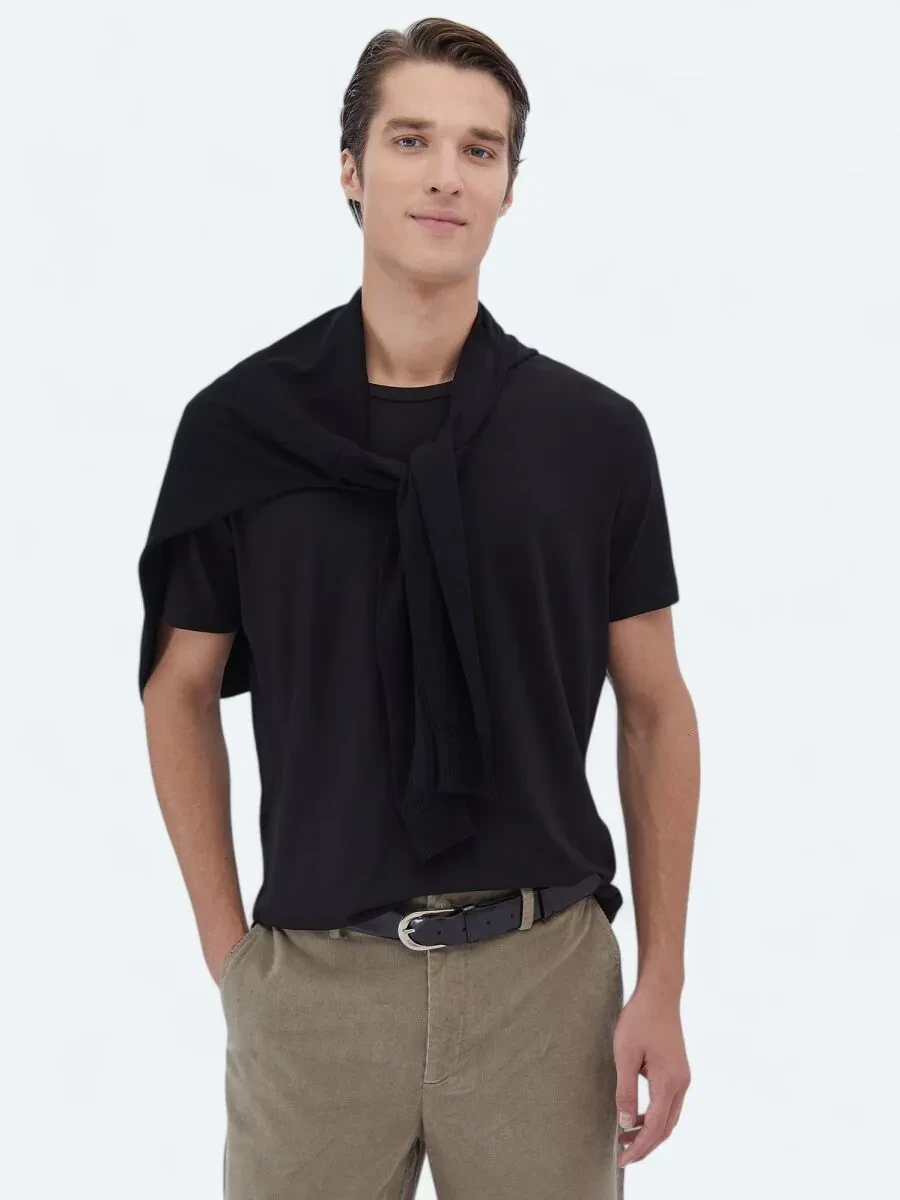 Black Crew Neck Cotton Blended T-Shirt - 3