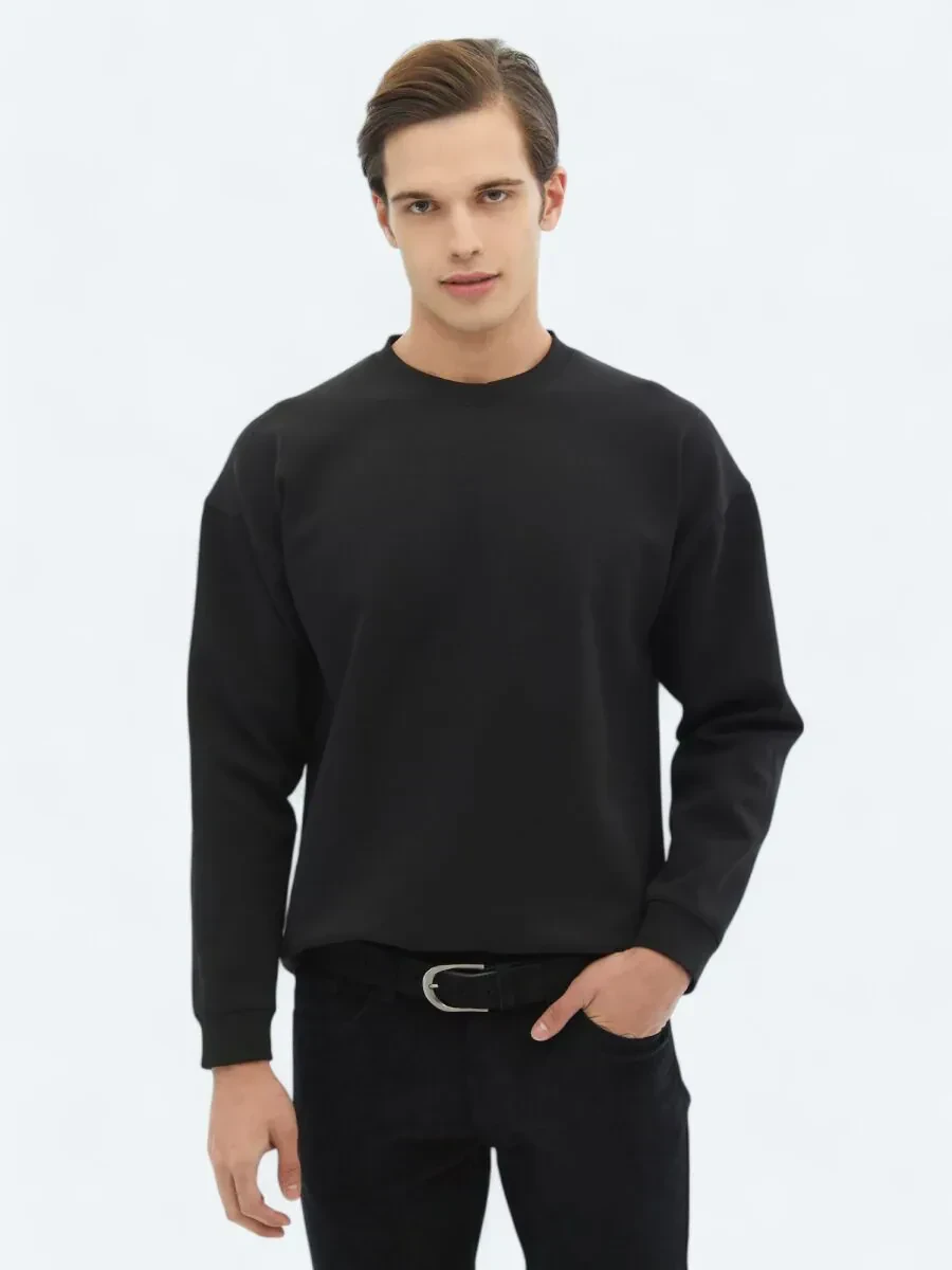 Black Crew Neck Printed Double-Sided Sweatshirt - 2