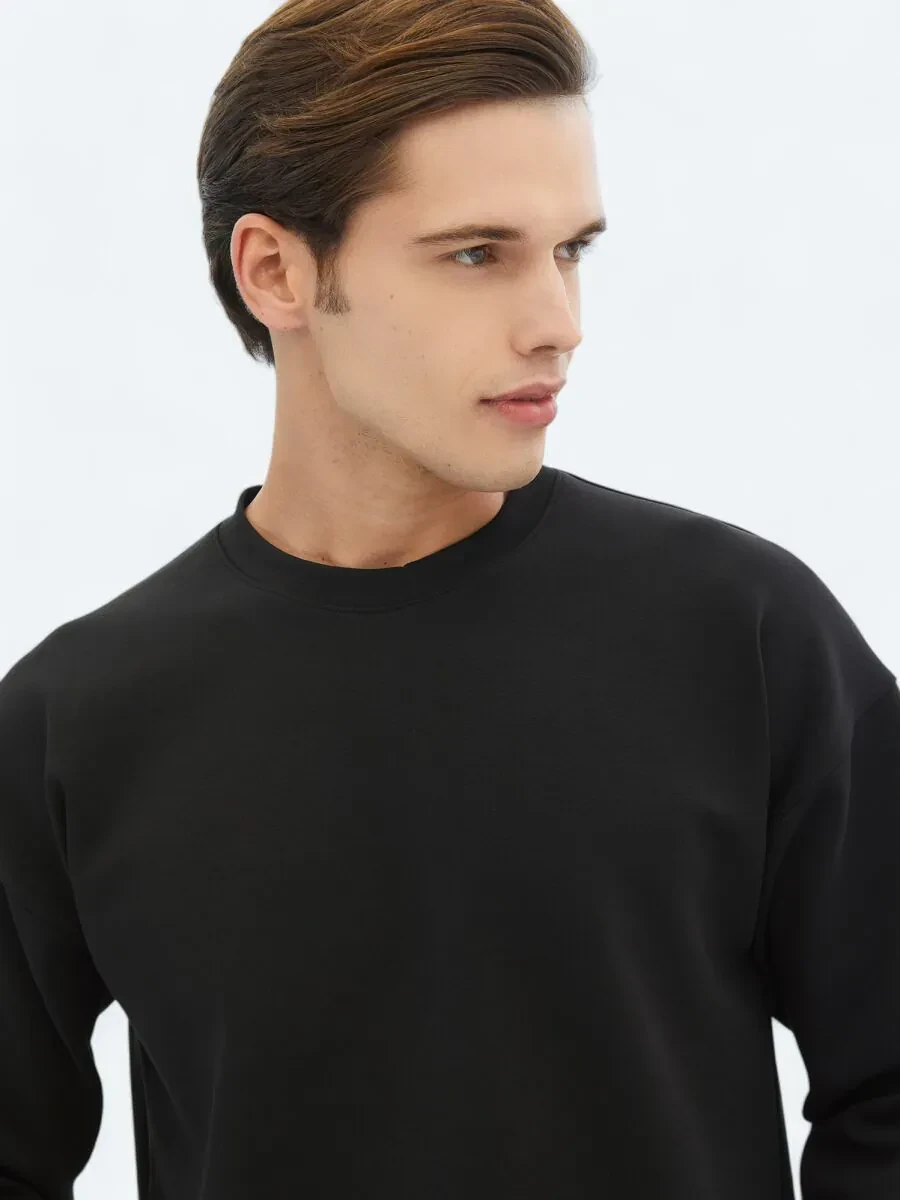 Black Crew Neck Printed Double-Sided Sweatshirt - 6