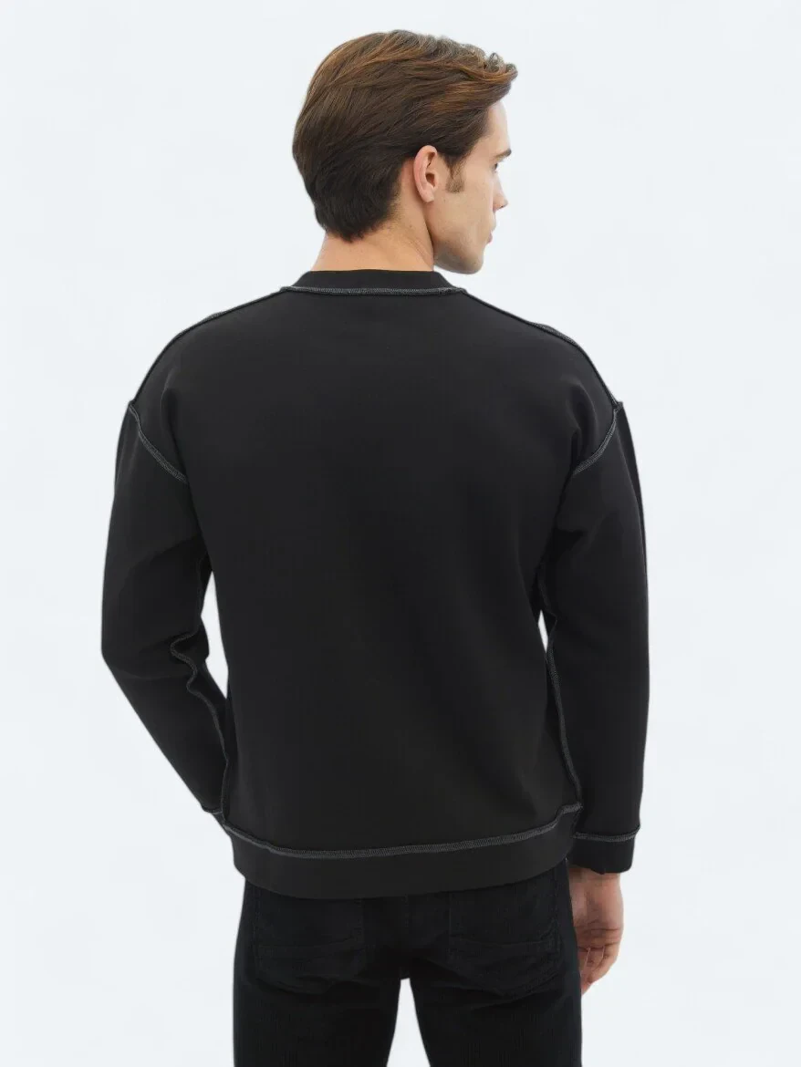 Black Crew Neck Printed Double-Sided Sweatshirt - 9