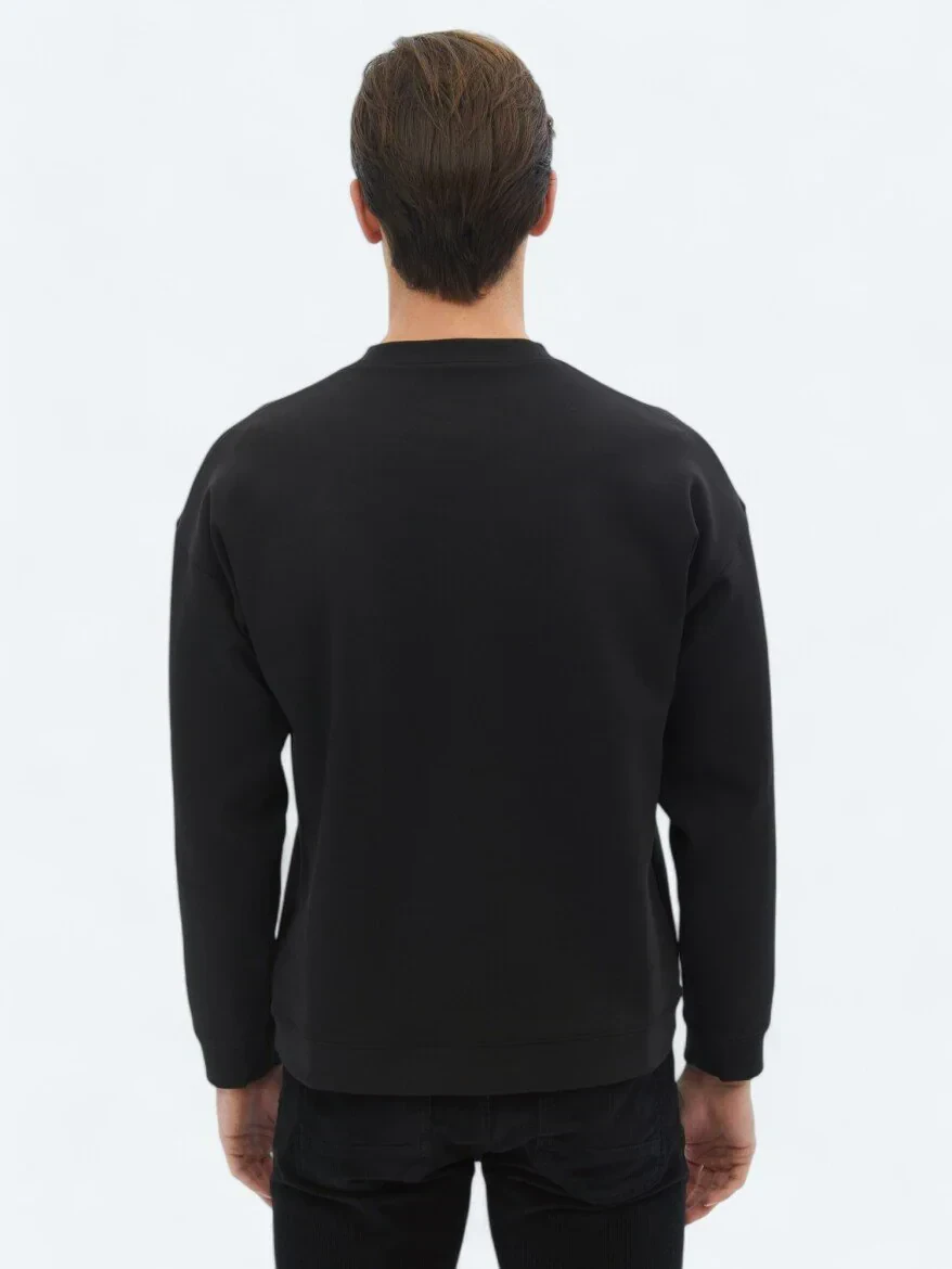 Black Crew Neck Printed Double-Sided Sweatshirt - 10