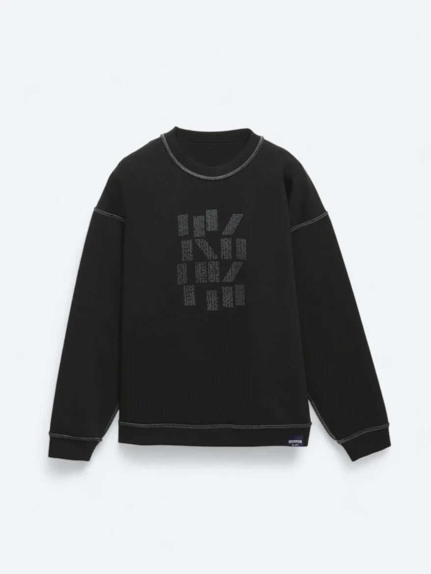 Black Crew Neck Printed Double-Sided Sweatshirt - 11