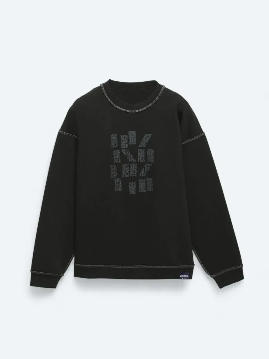 Black Crew Neck Printed Double-Sided Sweatshirt - 11