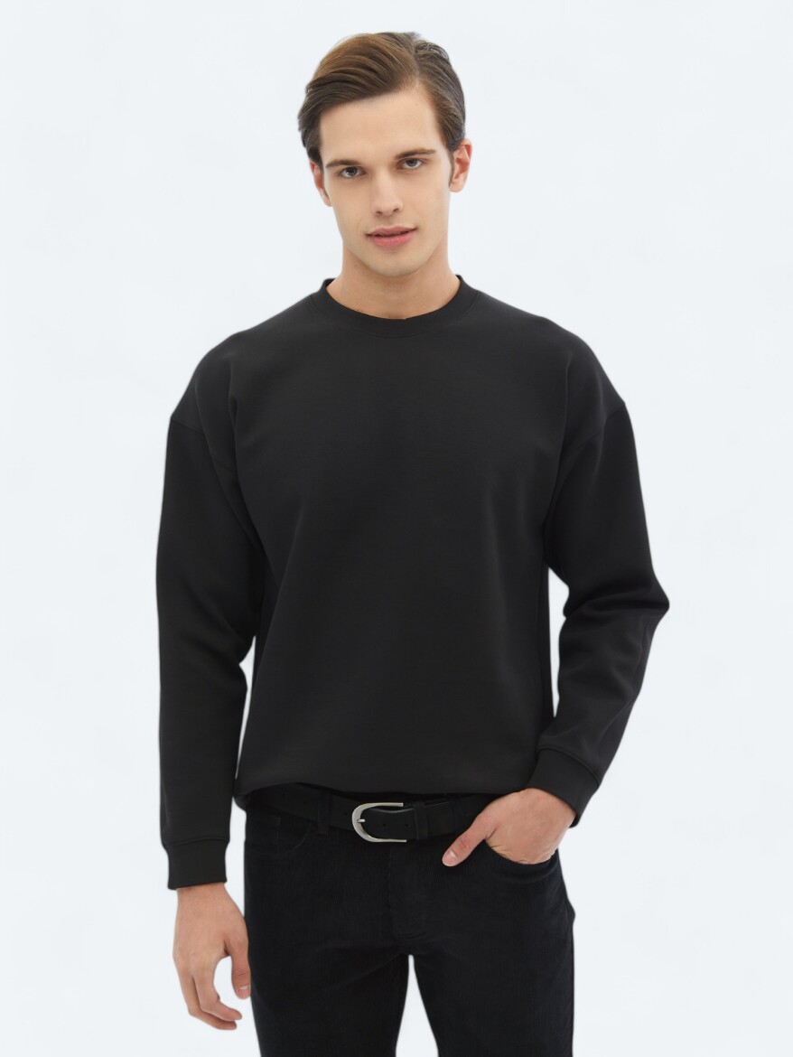 Black Crew Neck Printed Double-Sided Sweatshirt 