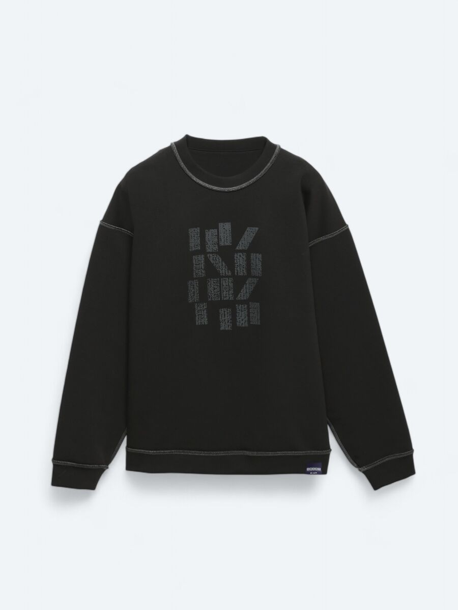 Black Crew Neck Printed Double-Sided Sweatshirt - 11