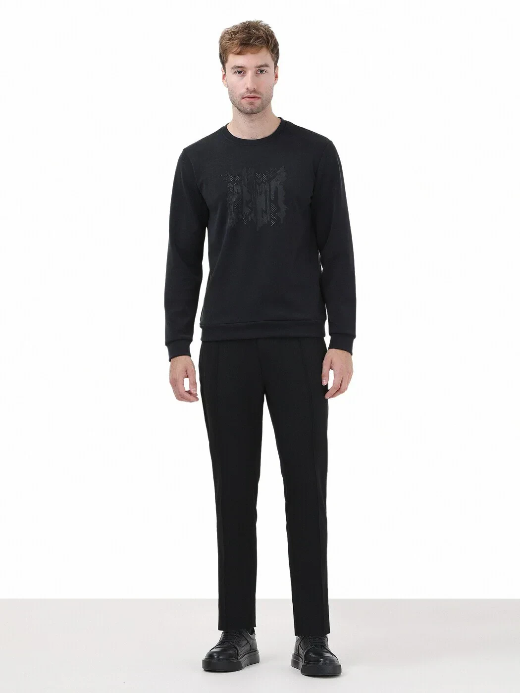 Black Crew Neck Printed Sweatshirt - 2