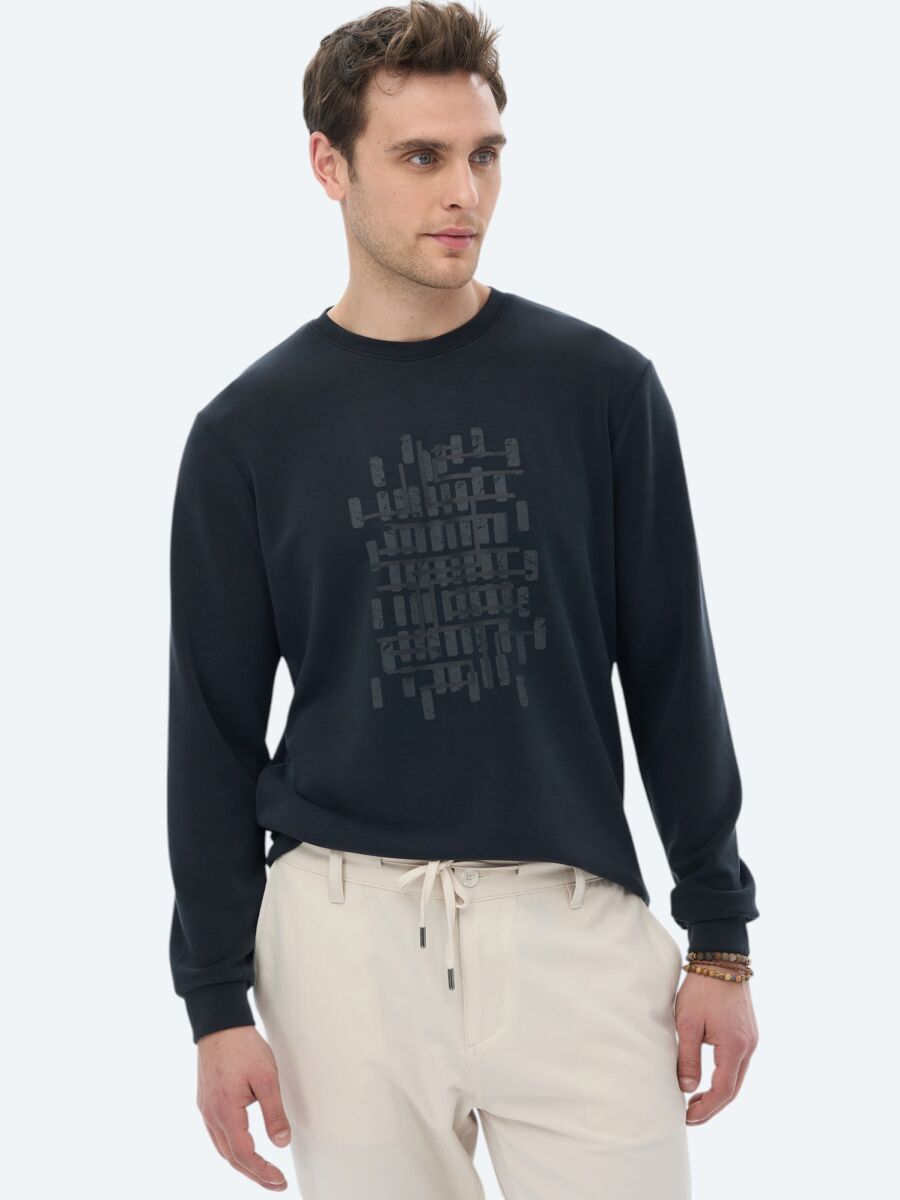 Black Crew Neck Printed Sweatshirt - 3