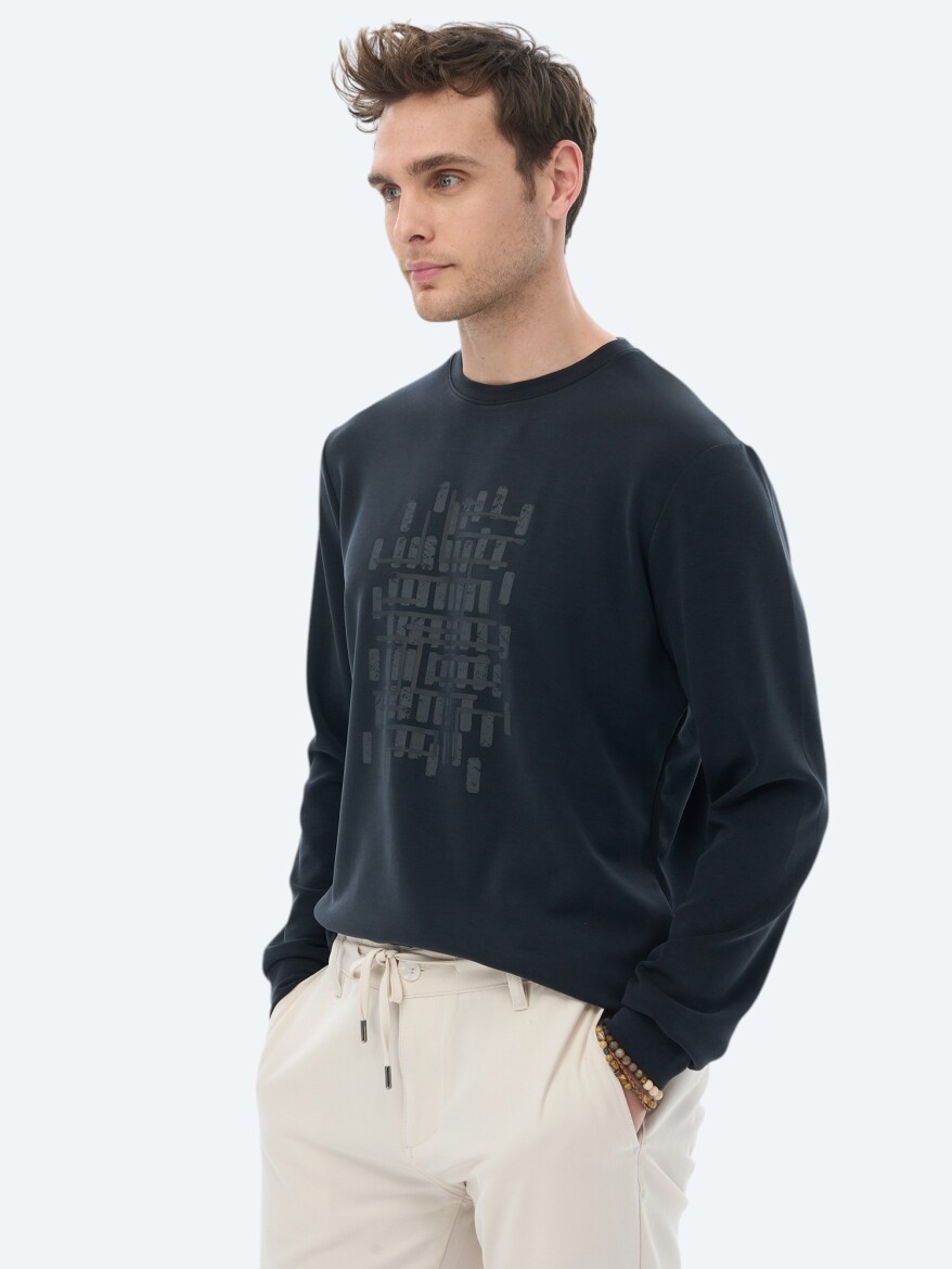 Black Crew Neck Printed Sweatshirt - 7