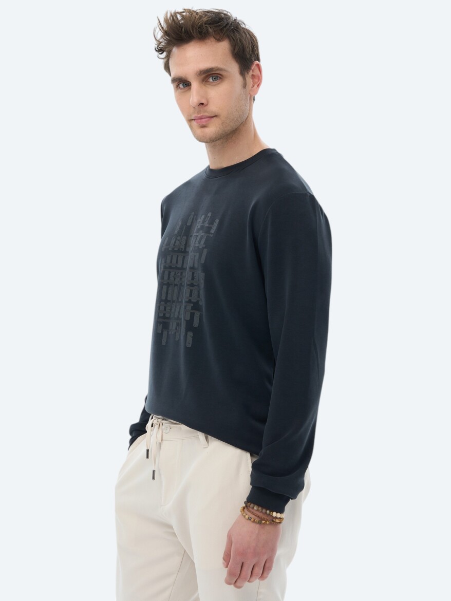 Black Crew Neck Printed Sweatshirt - 8