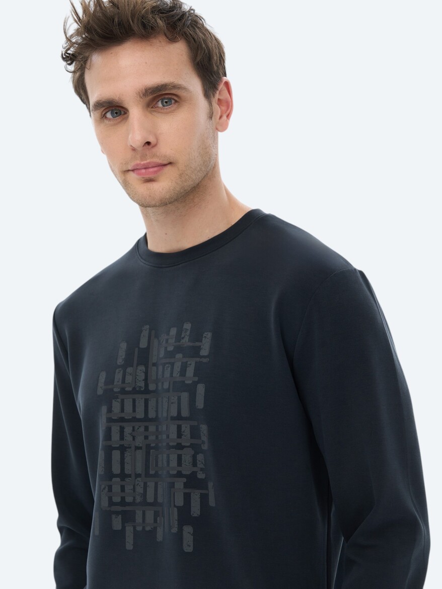 Black Crew Neck Printed Sweatshirt - 9