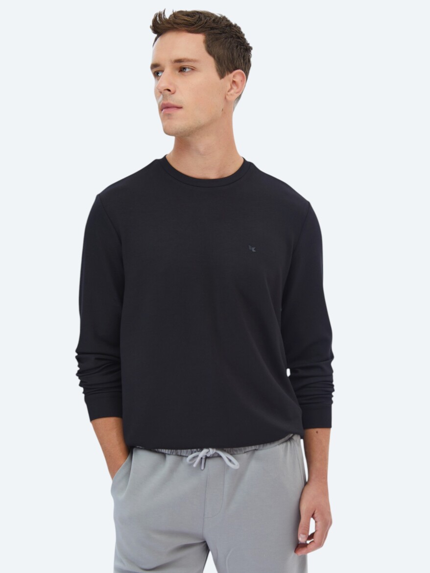 Black Crew Neck Printed Sweatshirt - 1