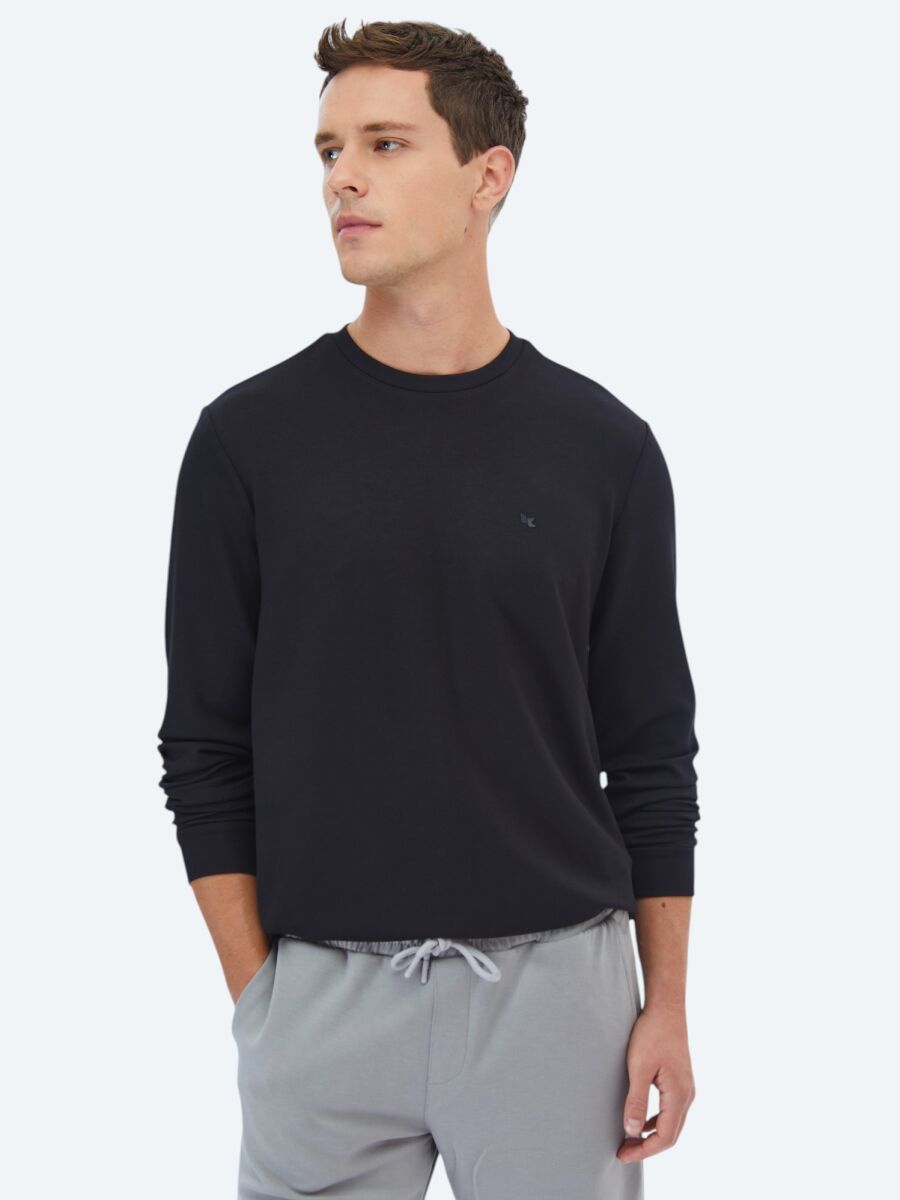 Black Crew Neck Printed Sweatshirt - 1