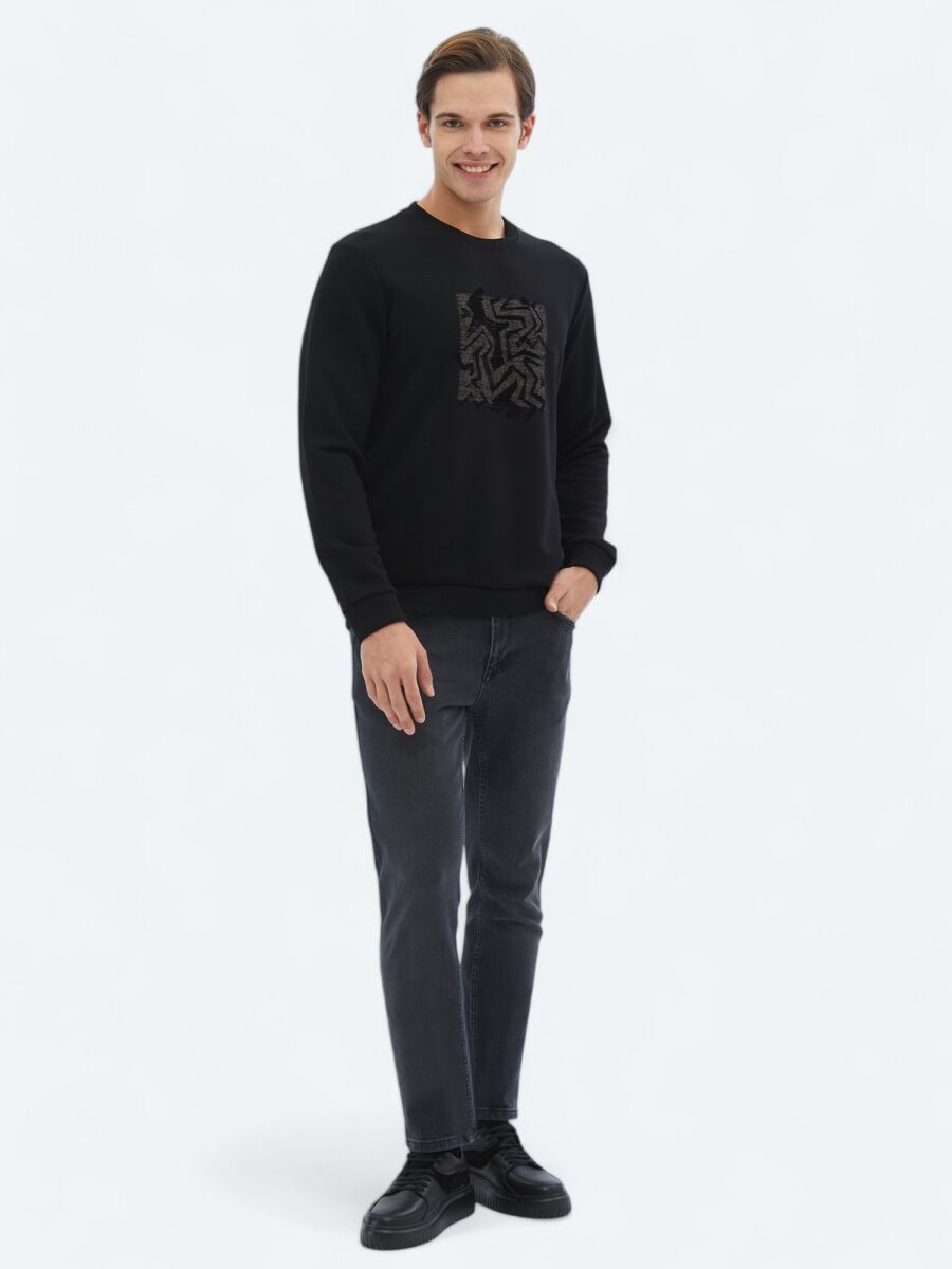 Black Crew Neck Printed Sweatshirt - 2