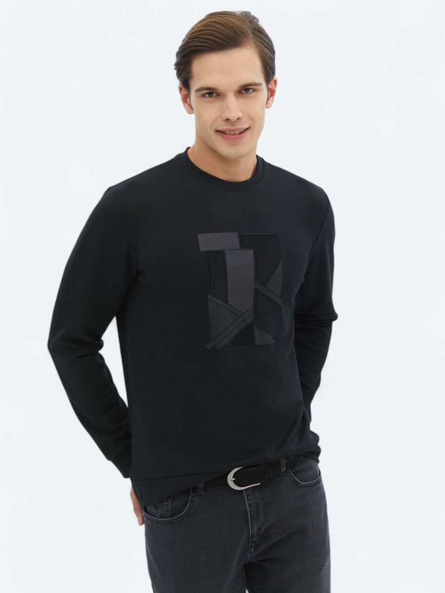 Black Crew Neck Printed Sweatshirt - 1