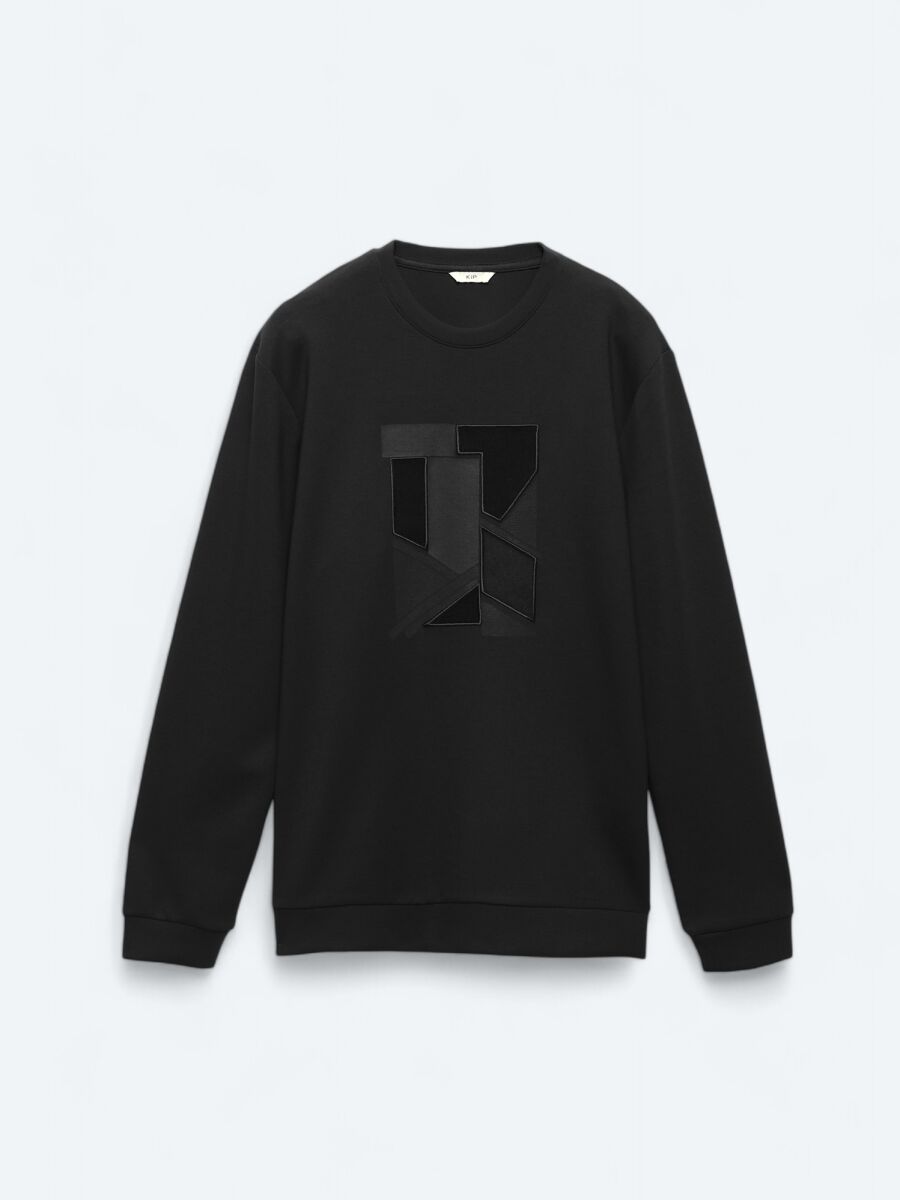 Black Crew Neck Printed Sweatshirt - 5