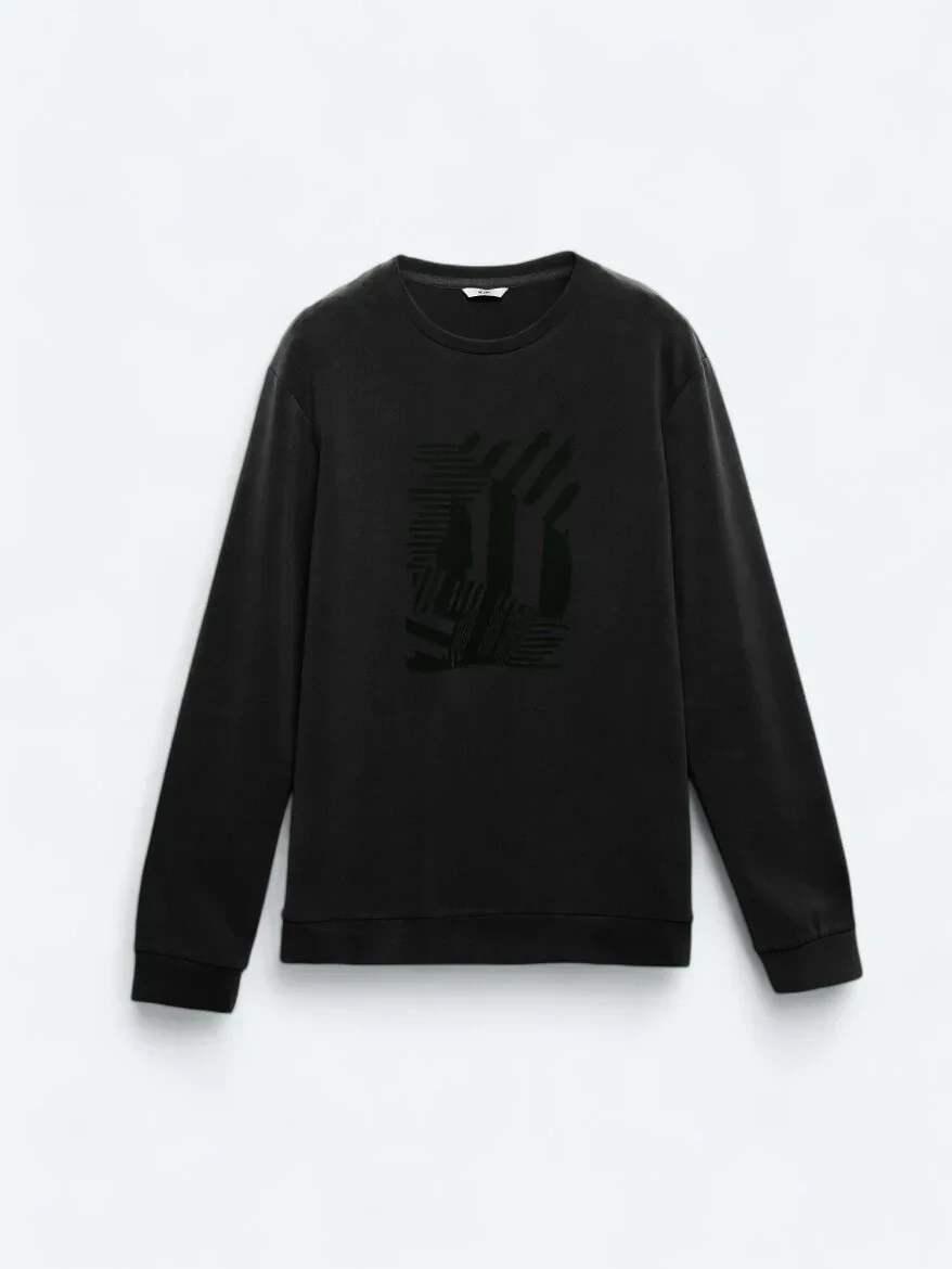 Black Crew Neck Printed Sweatshirt - 6