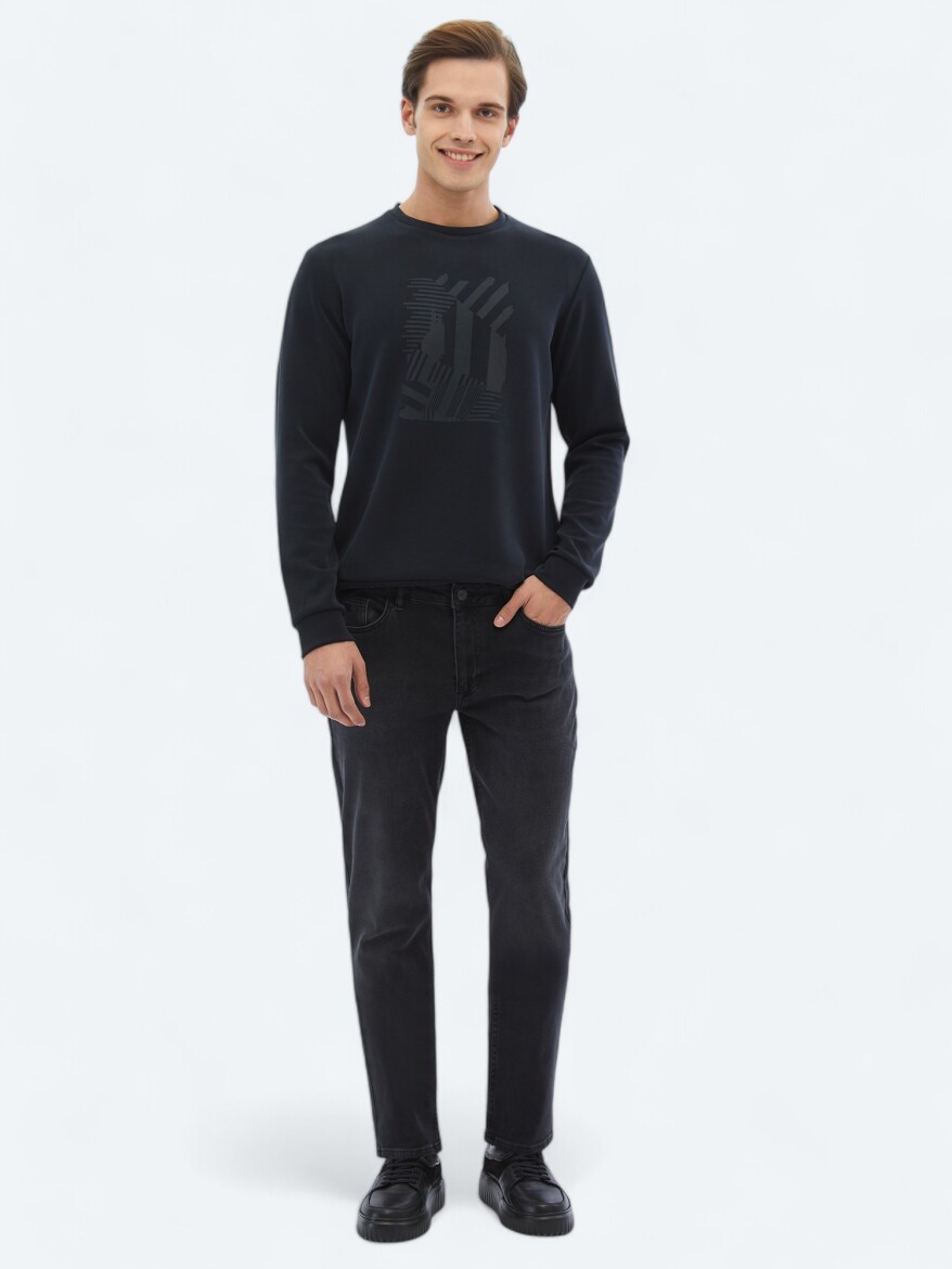 Black Crew Neck Printed Sweatshirt - 2