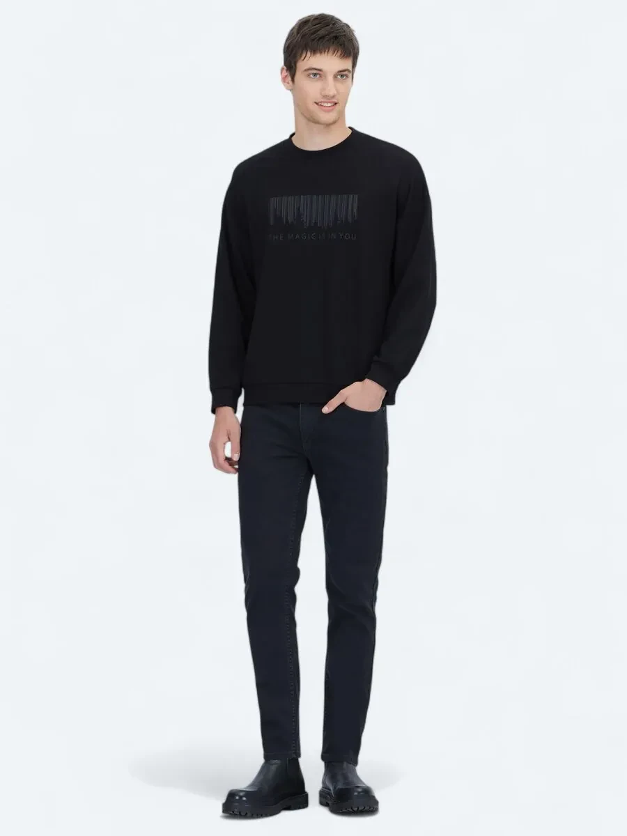 Black Crew Neck Printed Sweatshirt - 2