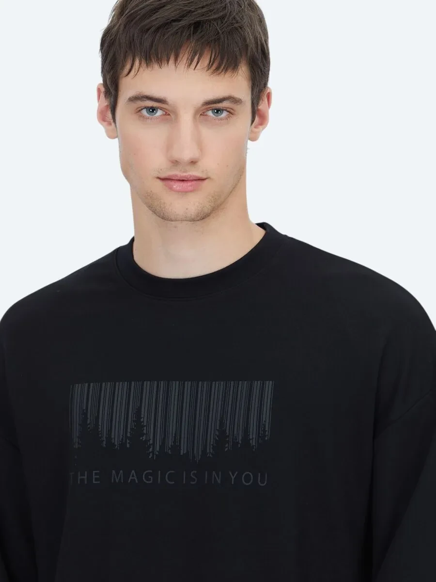 Black Crew Neck Printed Sweatshirt - 5