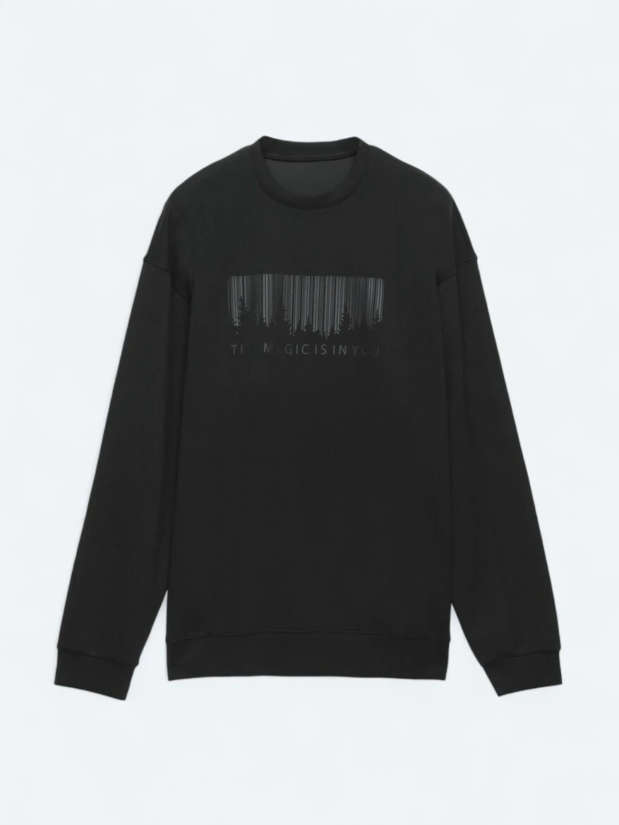 Black Crew Neck Printed Sweatshirt - 7