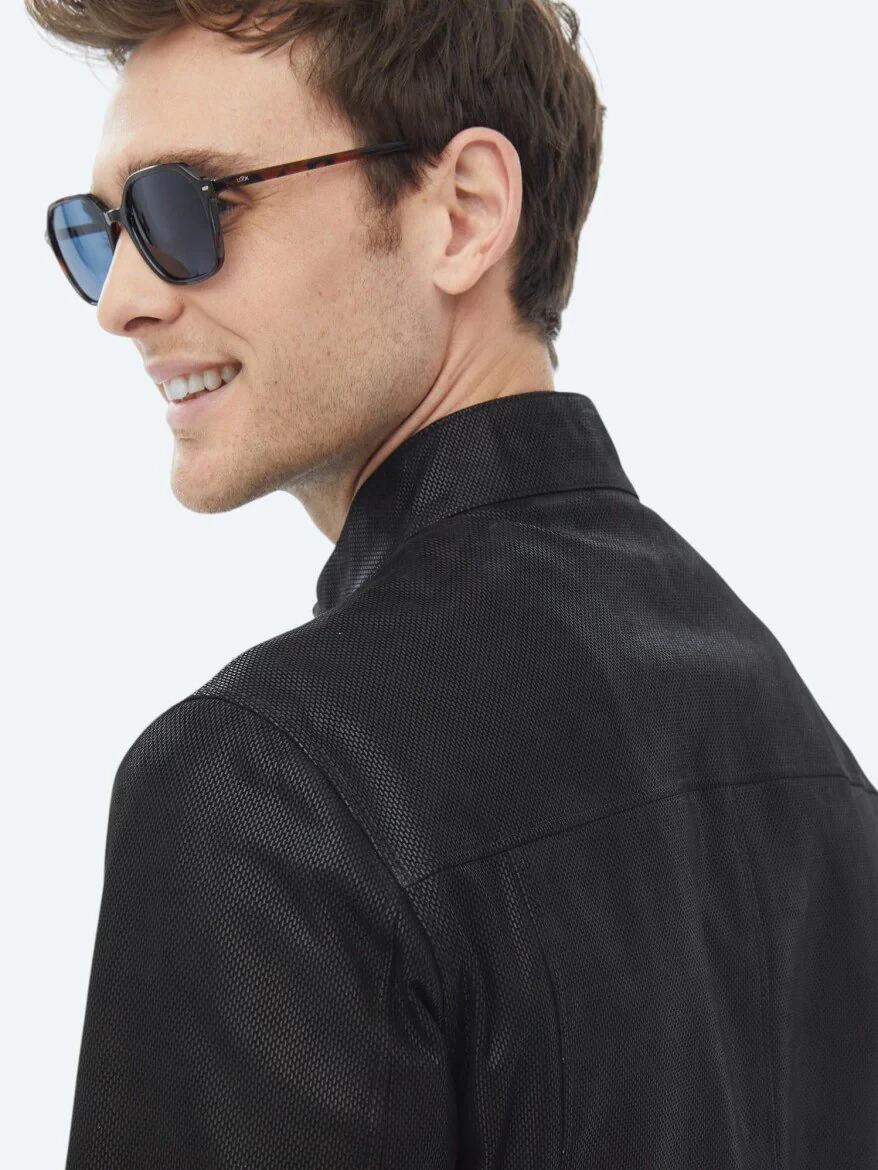 Black Double-Sided Leather Coat - 15