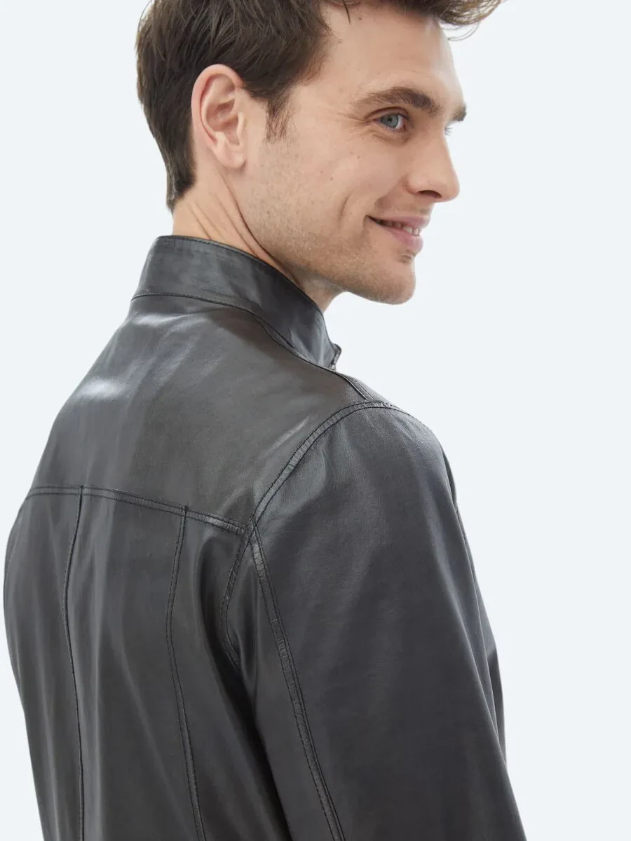 Black Double-Sided Leather Coat - 16