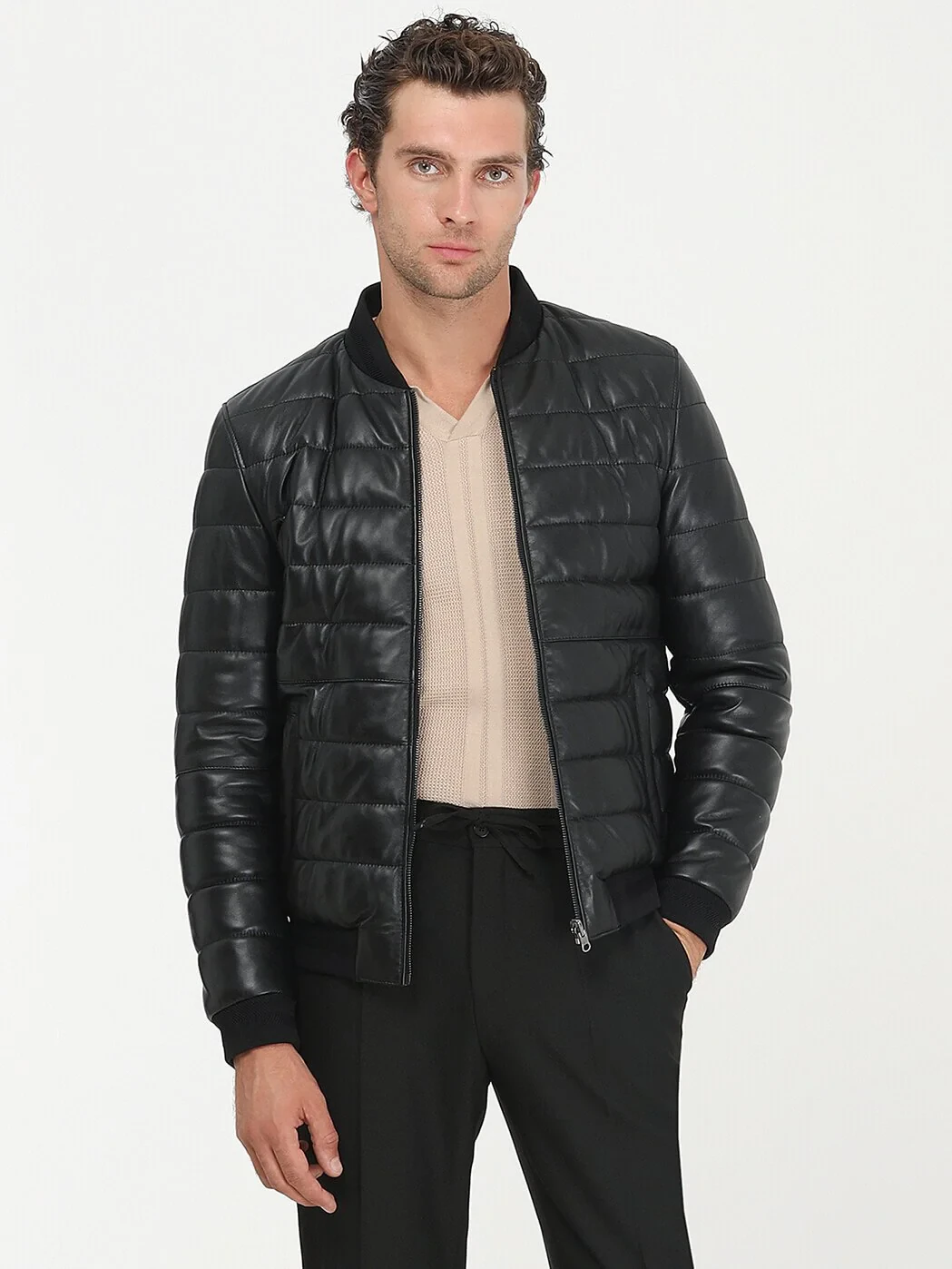 Black Double-Sided Leather Leather Coat - 1
