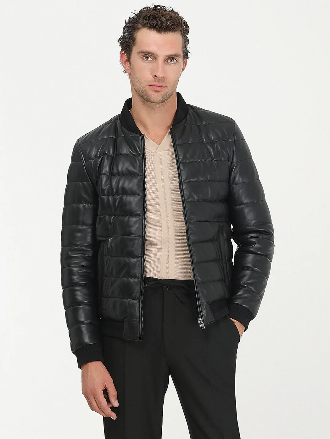Black Double-Sided Leather Leather Coat - 1