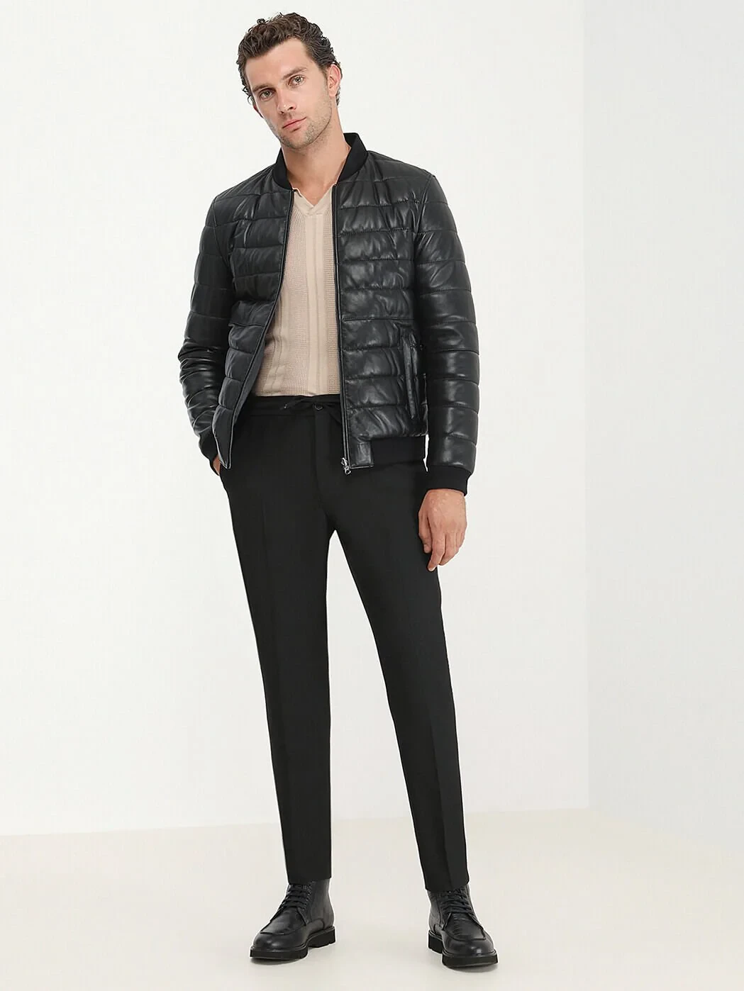 Black Double-Sided Leather Leather Coat - 6