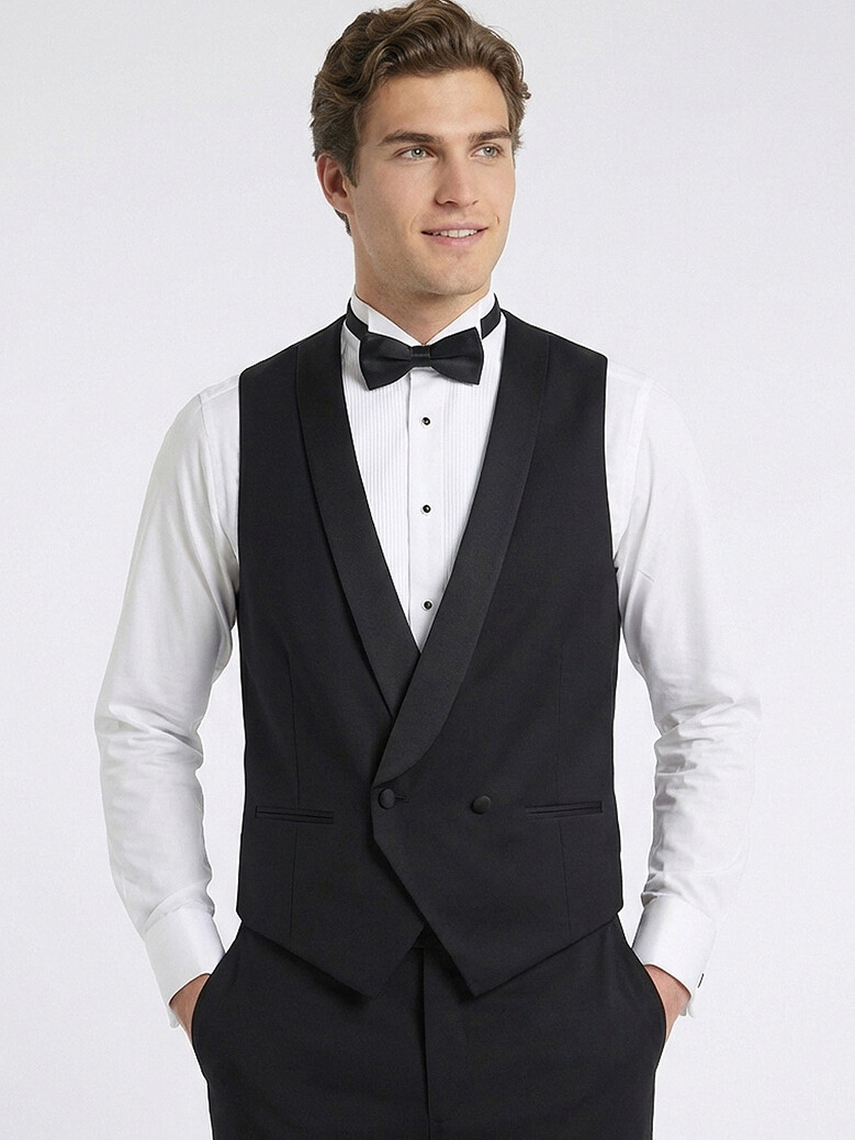 Black Fitted Fit Shawl Collar Classical Waistcoat - 1