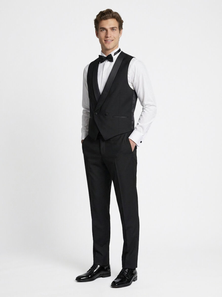 Black Fitted Fit Shawl Collar Classical Waistcoat - 4
