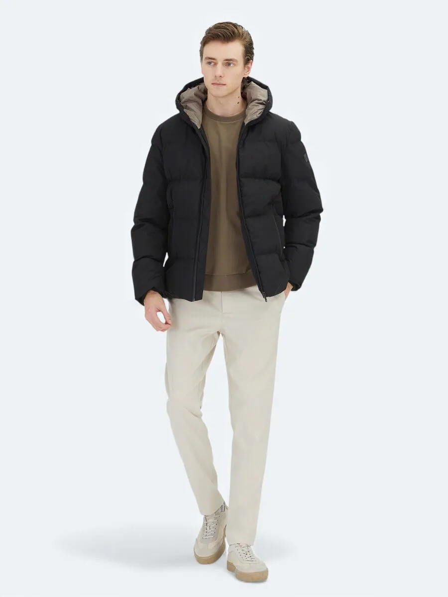 Black Hooded Casual Weaving Coat - 2