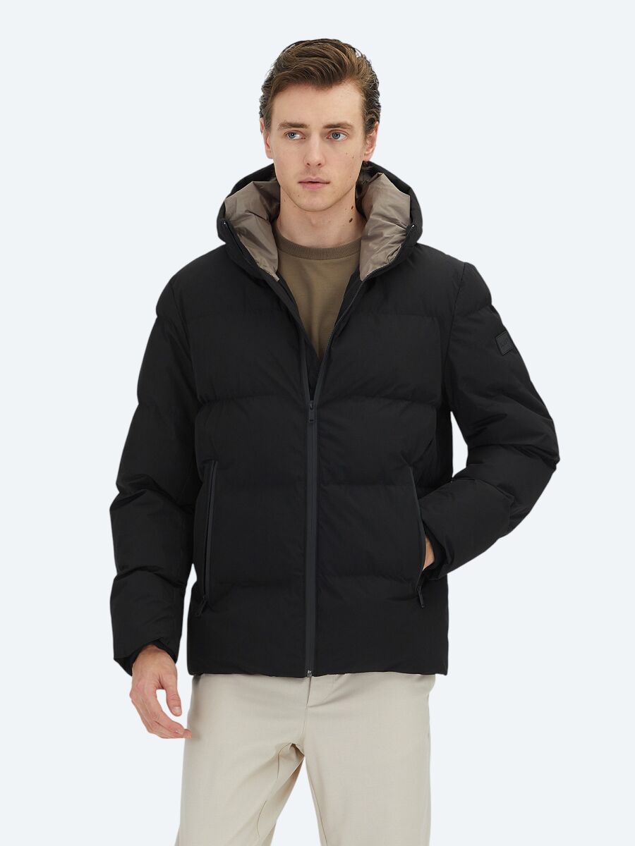 Black Hooded Casual Weaving Coat - 1