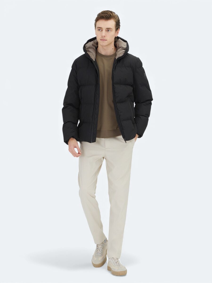 Black Hooded Casual Weaving Coat - 2