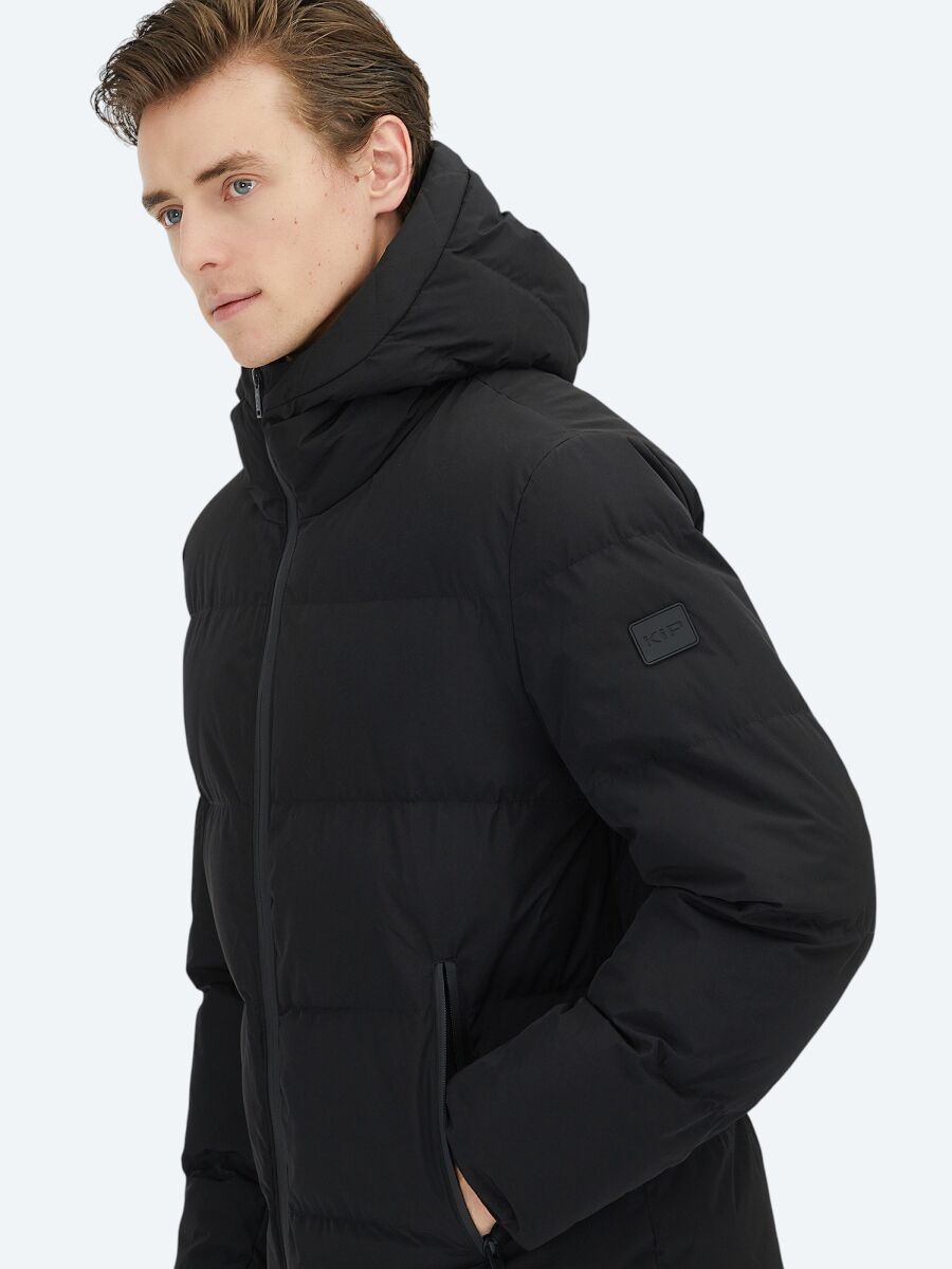 Black Hooded Casual Weaving Coat - 4