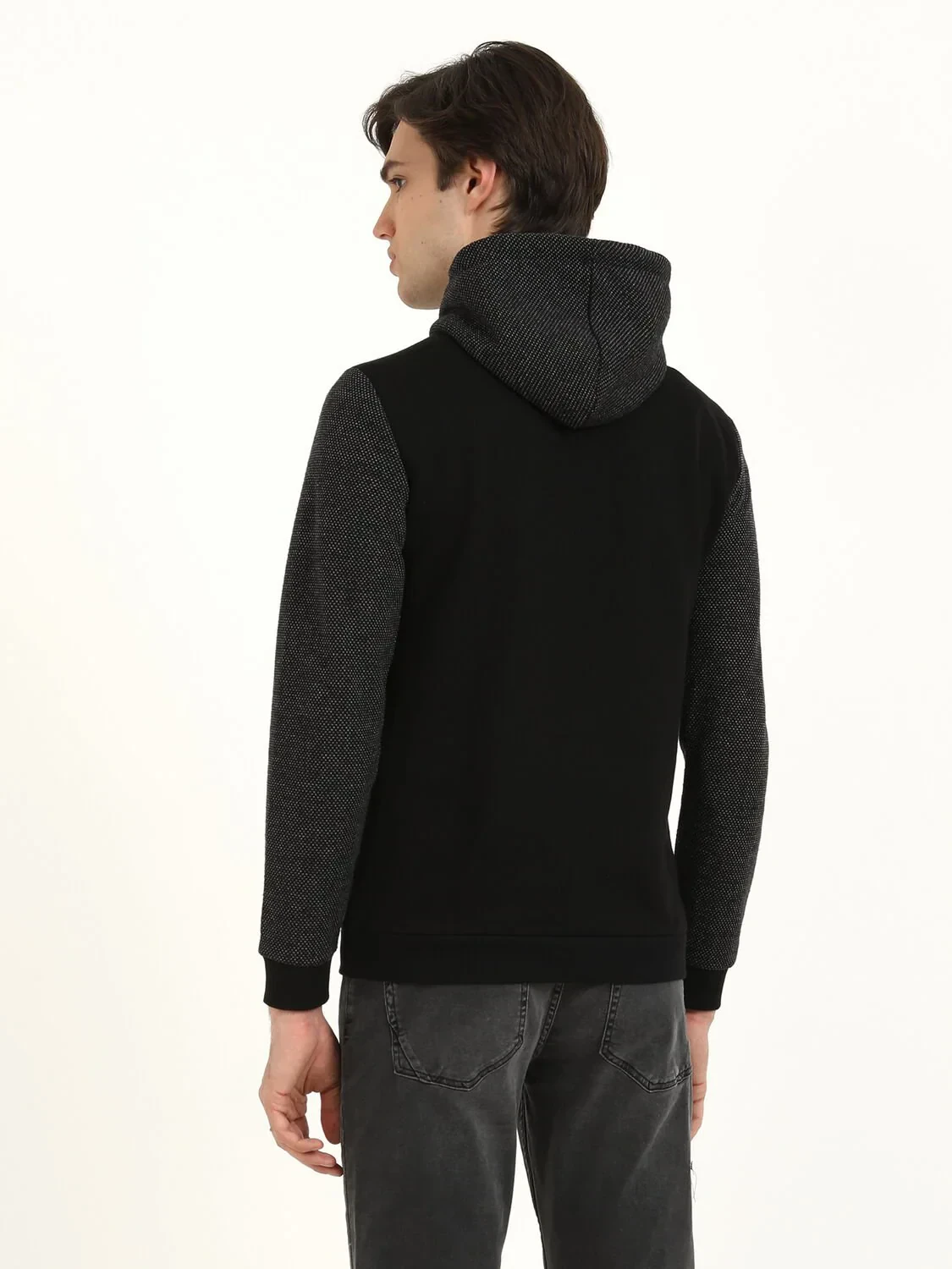 Black Hooded Patterned Sweatshirt - 4