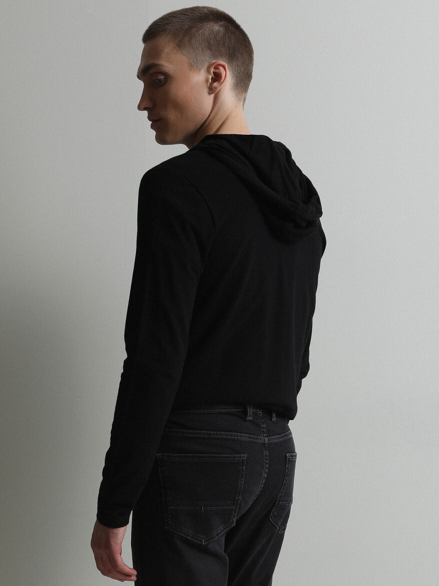 Black Hooded Plain Sweatshirt - 5